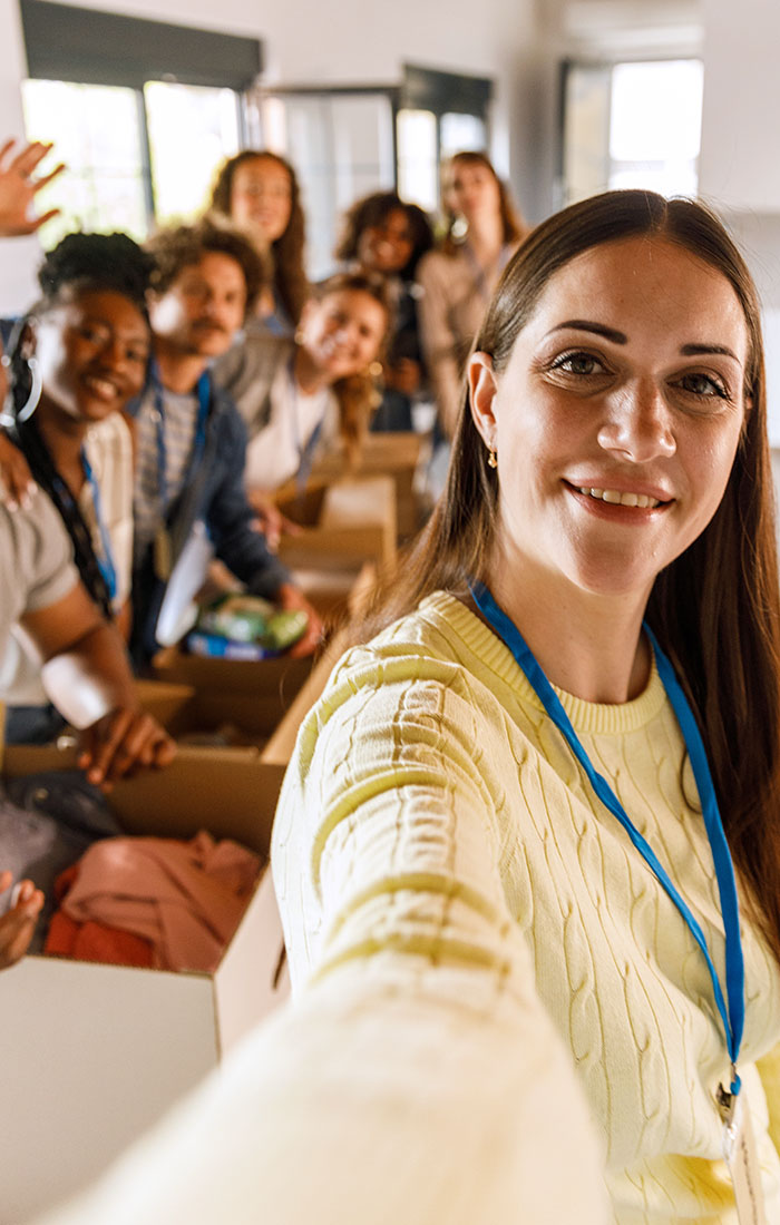 Members of a nonprofit organization preparing donations.