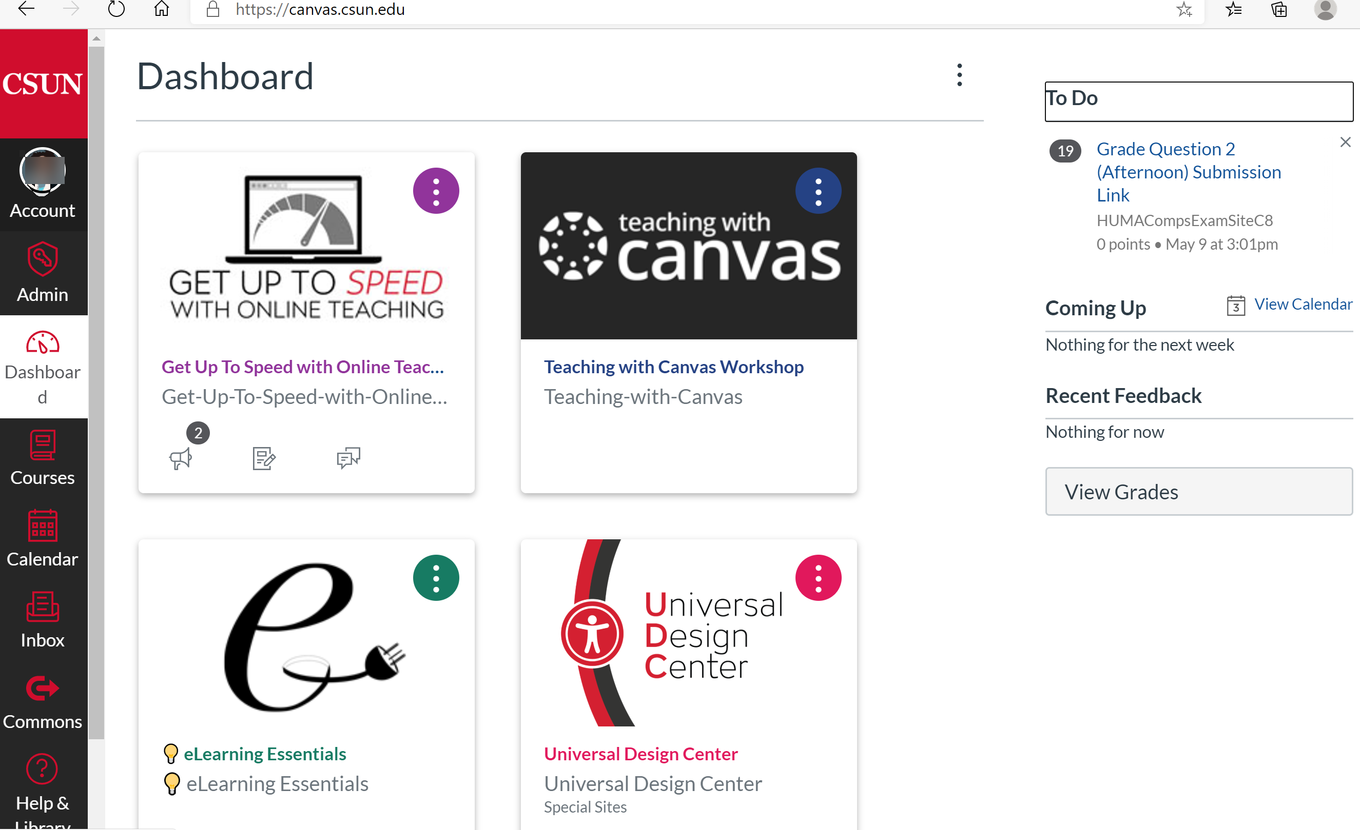 Screenshot of CSUN LMS Canvas
